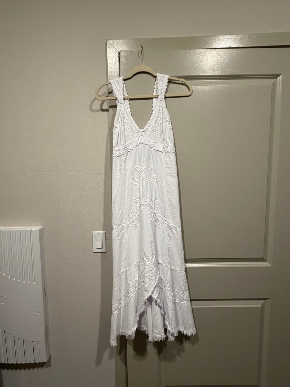 White Embroidered Cotton Maxi Dress - Brand: